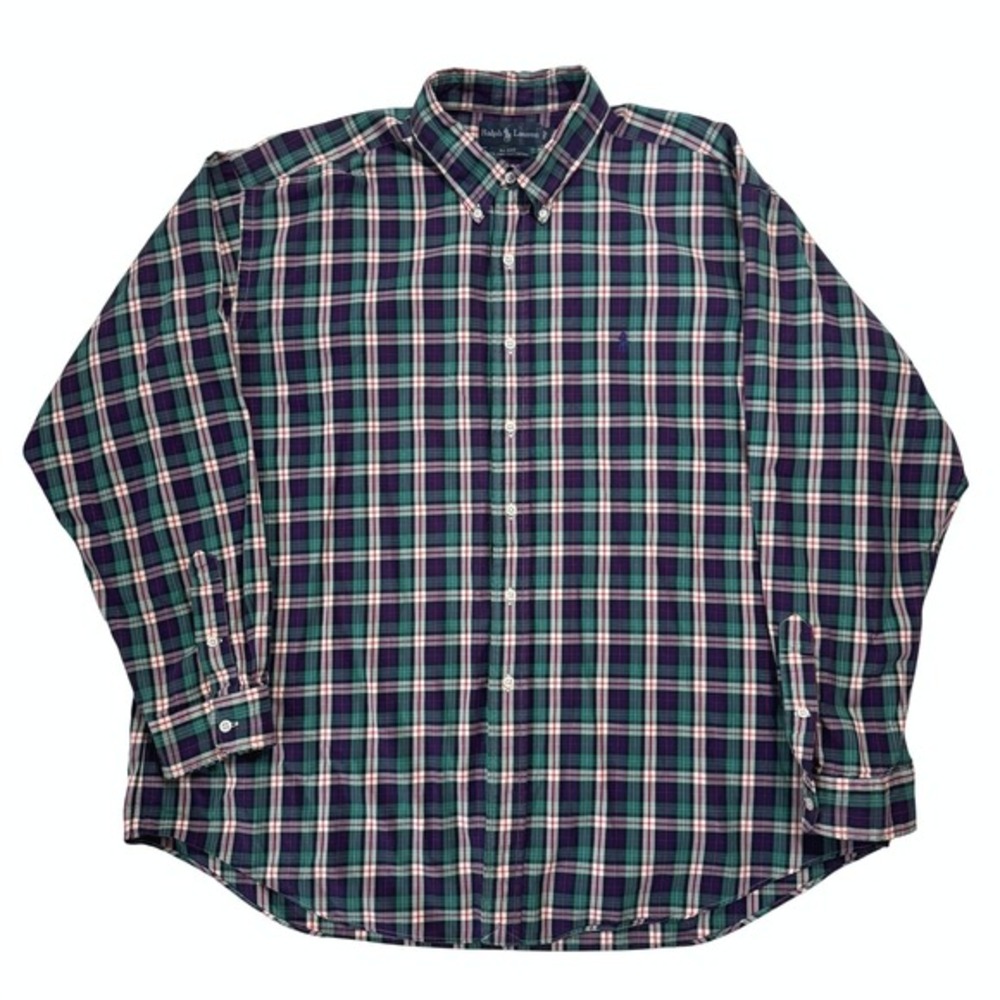 Ralph Lauren Polo 100% Cotton Blake Button Down Shirt Green Purple Plaid XXL